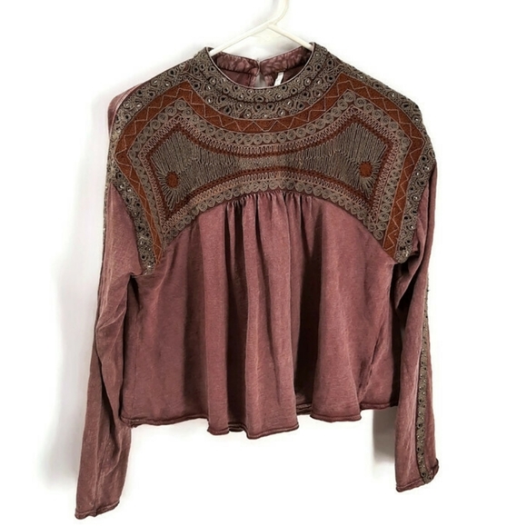 Free People Embroidered Long Sleeve Blouse Small - Picture 2 of 9